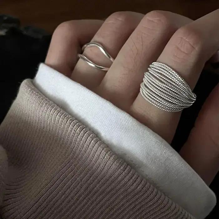 Bague multi-lignes en argent carillon pour femmes et filles
