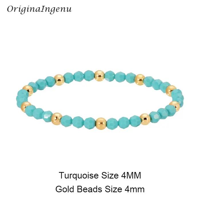 Bracelet élastique rempli d'or, fait à la main, perle turquoise, étanche, bijoux vintage