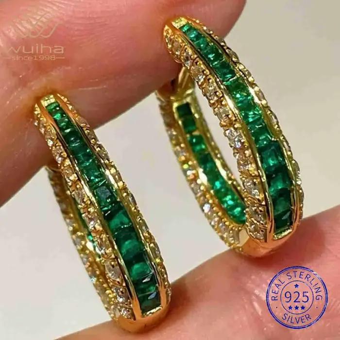 WUIHA Vintage 100% 925 argent Sterling émeraude diamants à haute teneur en carbone pierres précieuse
