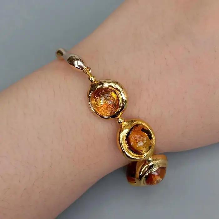 YYGEM 16mm doré marron Murano verre plaqué or Bracelet asymétrique perlé
