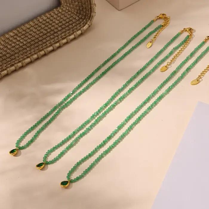 Magnifique collier en pierres naturelles vertes pour femmes