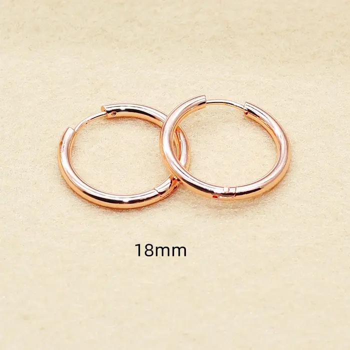 Boucles d'oreilles en acier inoxydable pour femmes, 1 paire, cercle couleur or rose 18MM, placage IP