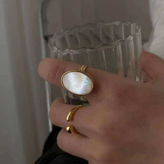 Sivler couleur coquille anneaux luxe mariée bijoux pour femmes mode Simple Ellipse géométrique fête accessoires cadeaux