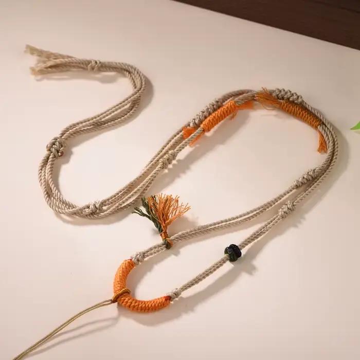 Collier Thangka Zakiram en corde tissée à la main tibétaine, collier en corde de coton, style ethnique rétro, cordon de cou, pendentif porte-bonheur