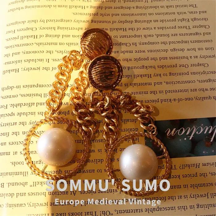 Clips d'oreilles antiques vintage avec franges en strass et longues boucles d'oreilles pendantes, alliage brossé, grandes boucles d'oreilles rondes rétro