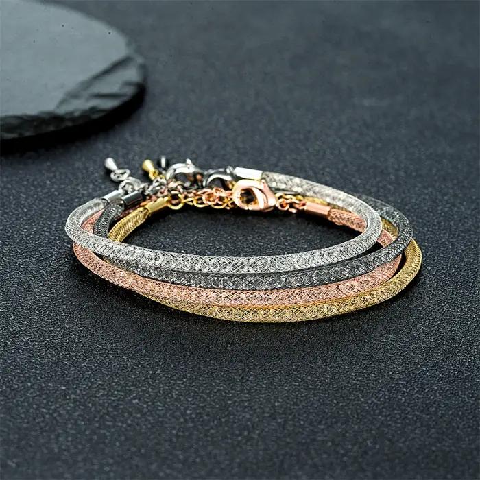 Bracelet ajustable en maille de cristal pour hommes et femmes, plaqué or, acier, noir, rose or, bijou élégant et durable pour couples et amis