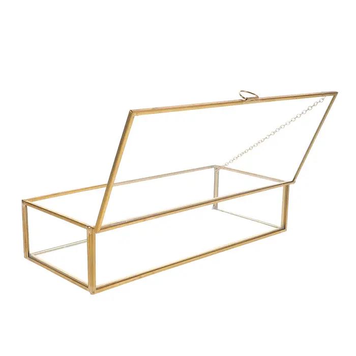 Boîte à bijoux vintage en verre, organisateur rectangulaire avec couvercle, présentoir de vanité, co