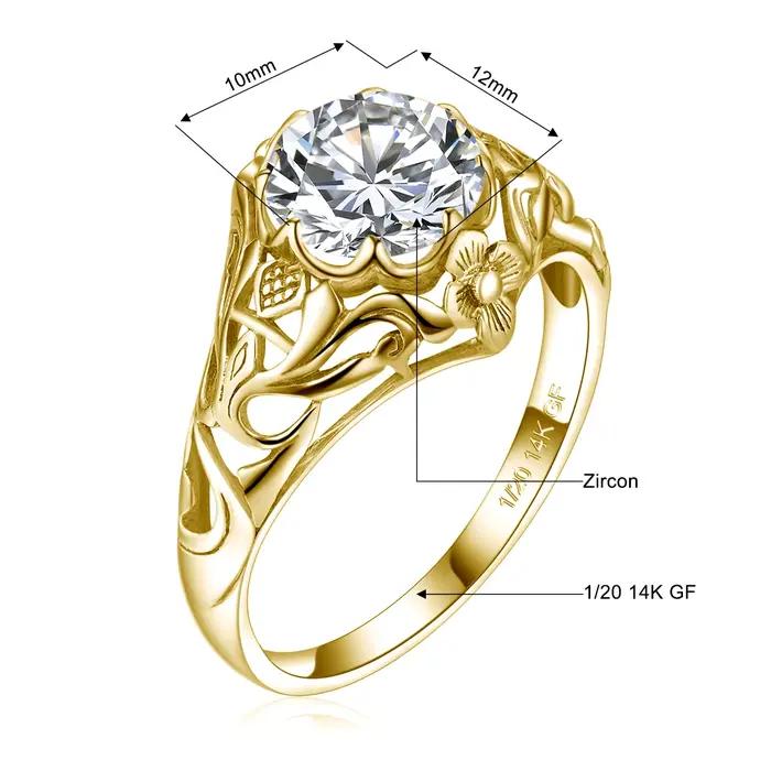 Bague Vintage émeraude en or 14 carats pour femmes, bague de Cocktail au Design Floral rétro, bijoux