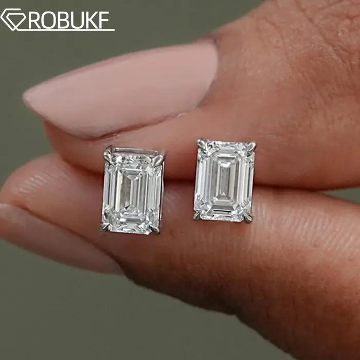 Boucles d'oreilles en Moissanite émeraude/radiante