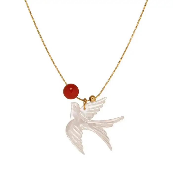 Pendentif hirondelle en coquillage blanc pour femmes, collier traditionnel en forme d'oiseau phénix,