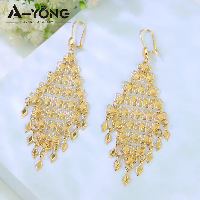 Boucles d'oreilles longues pendantes élégantes de dubaï, plaqué or 21 carats, pendentif pompon itali