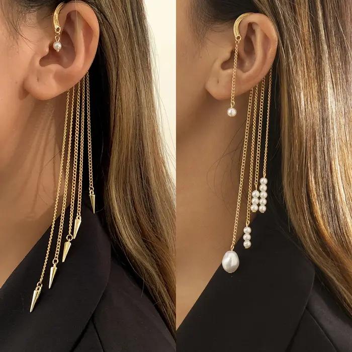 Lacteo – boucles d'oreilles à rivets longs pampilles pour femmes et filles
