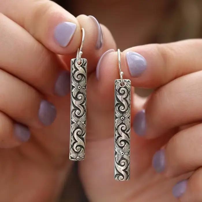 Boucles d'oreilles en argent Sterling 925 pour femmes, boucles d'oreilles géométriques rétro, bijoux