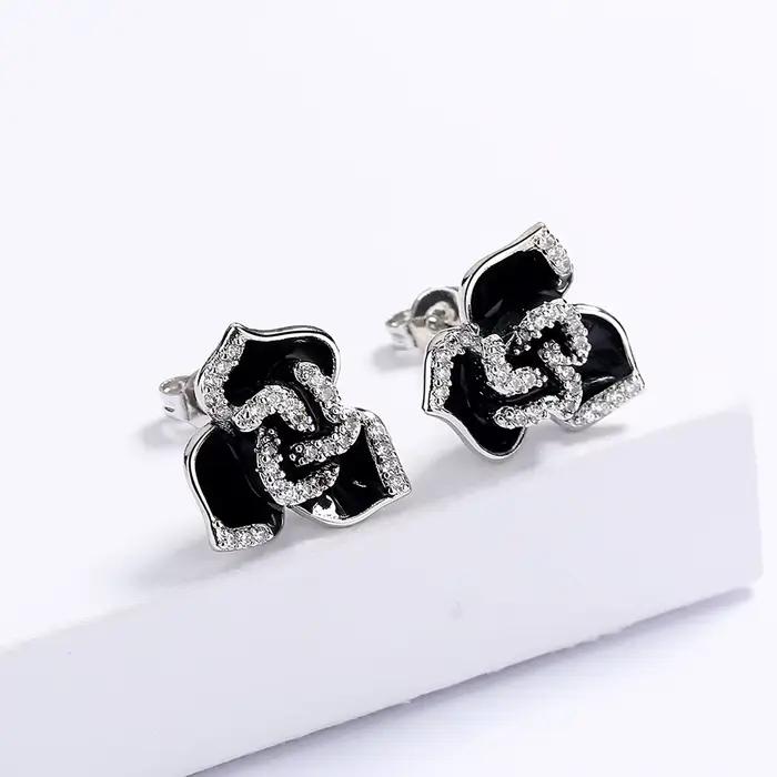 Boucles d'oreilles pendantes fleur en argent 2024 pour femmes