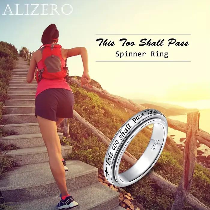Bague rotative en argent sterling 925 – Citation "This Too Shall Pass"