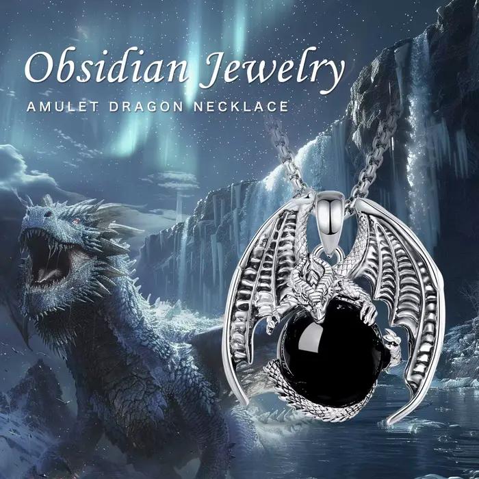 Pendentif obsidienne dragon punk avec chaîne en acier inoxydable pour femme et homme, bijou énergétique à offrir pour occasions spéciales