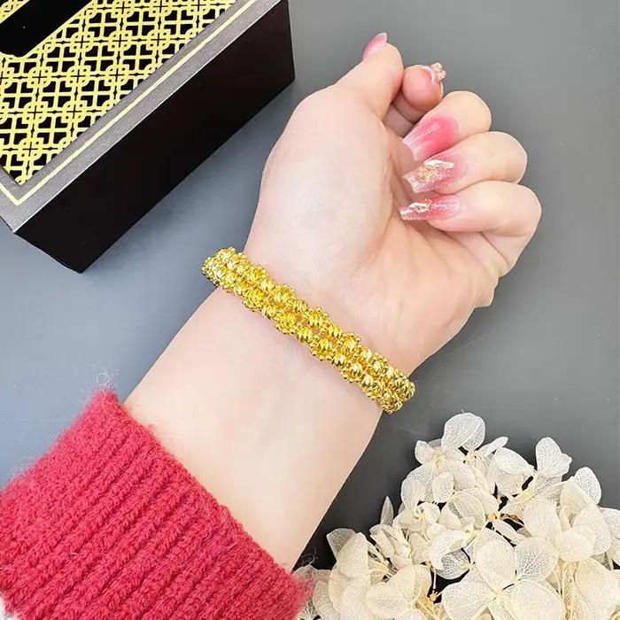 Bracelet de luxe multicouche en or pur 24K 9999 pour femmes, perles disco