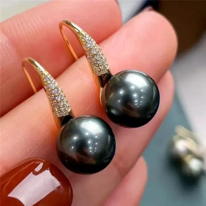 Boucles d'oreilles en perles noires de la mer du sud pour femmes