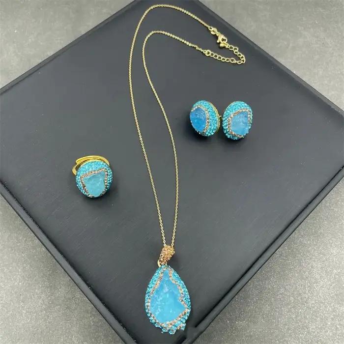 Bijoux en cristal aigue-marine bleu naturel pour femmes