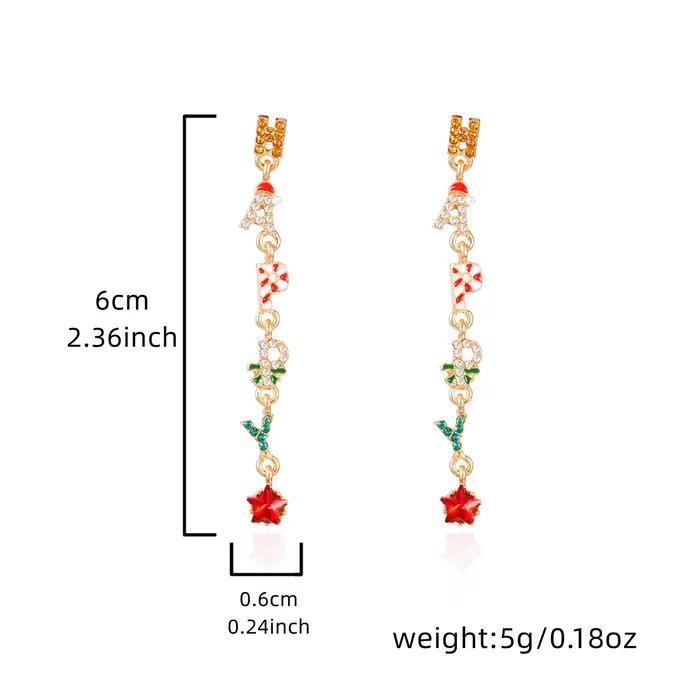 Boucles d'oreilles à pampilles «HAPPY» en cristal coloré de noël pour femmes, bijoux de fête de Fest