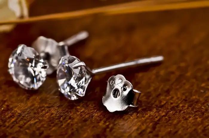 Cristal Zircon réel 925 boucles d'oreilles en argent Sterling canal cubique zircone