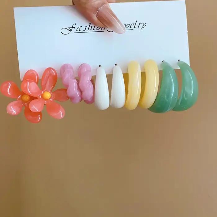 Ensemble de boucles d'oreilles géométriques en résine en forme de C, bijoux d'oreille tendance pour