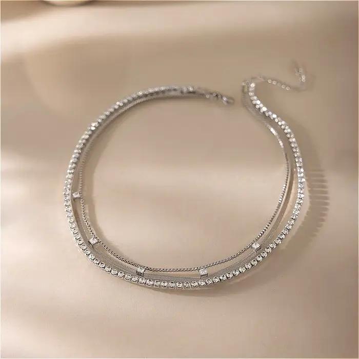 Collier multicouche empilable européen en acier inoxydable anti-allergie, minimaliste, pour femme, de qualité supérieure, polyvalent, chaîne de clavicule, cadeaux