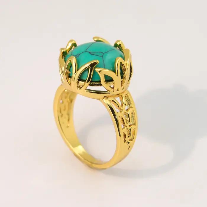 Bagues de luxe plaquées or turquoise 18 carats pour femmes africaines et arabes, bijoux de fête vint