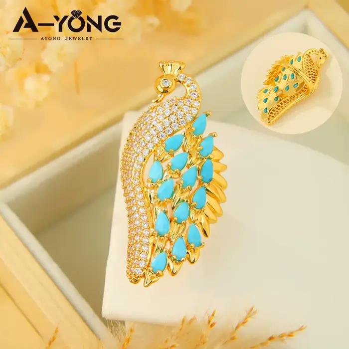 Bague Cygne Turquoise Mode Dubaï Plaqué Or 21 carats