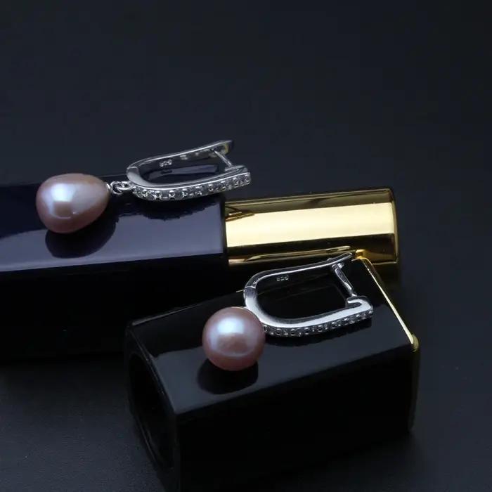 Boucles d'oreilles en perles naturelles noires véritable pour femme