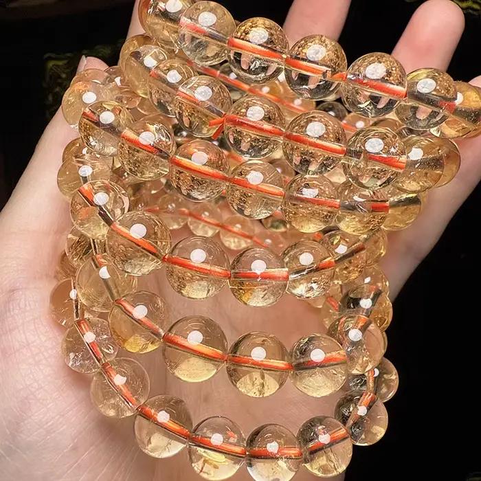 Bracelet et collier de perles rondes en quartz citrine jaune naturel AAAA du Brésil pour le bricolage, attirant la richesse, soulageant les émotions, finition raffinée