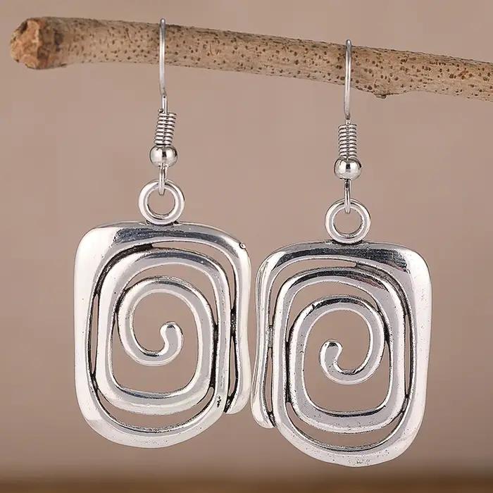 Boucles d'oreilles pendantes en métal Gypsy Curl plaqué argent vintage pour femmes, bijoux de collection, cadeaux pour occasions spéciales