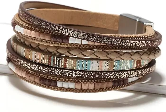 Bracelet en cuir multicouches bohème léopard avec perles de cristal pour femmes, tracker d'humeur, cadeau unique pour occasions spéciales