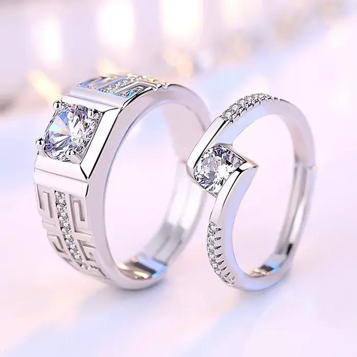 Bague de luxe en argent sterling 925 avec motif cœur exquis et zircone pour homme et femme