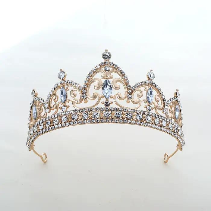 Diadème Royal Baroque Élégant en Cristal, Couronne Tonifiée avec Pierres Précieuses Scintillantes, T