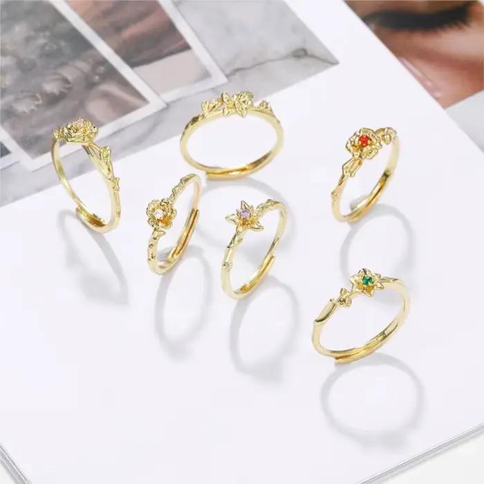 Bague Fleur Anenjery bijou floral hypoallergénique pour femmes occasions spéciales cadeau d'anniversaire ajustable en cuivre zircone cubique