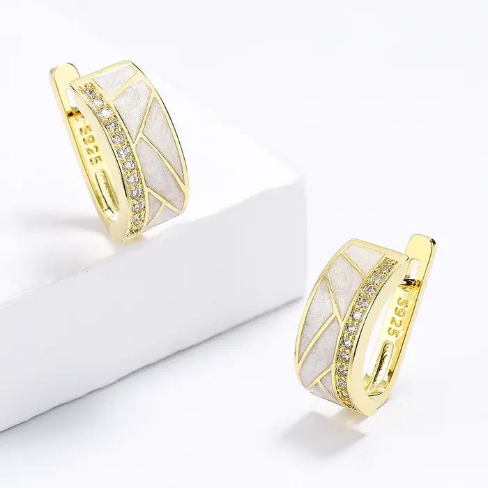 Boucles d'oreilles classiques blanches plaquées argent 925 pour femmes