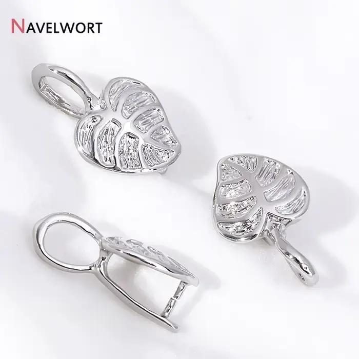 Pendentifs feuille plaqués rhodium avec fermoirs à pince, crochets de collier, connecteurs, matériaux de fabrication de bijoux DIY, fournitures pour bijoux