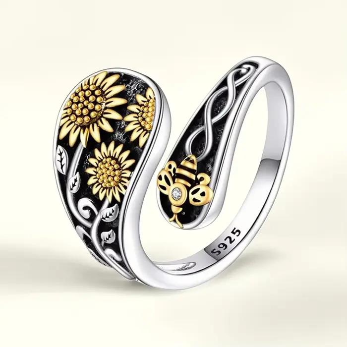 Bague marguerite abeille en argent Sterling 925