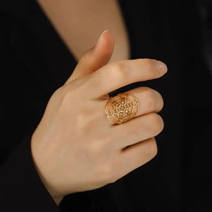 Archangel Metatron bague en acier inoxydable taille réglable Salomon bijoux les secrets de la géométrie du jardin