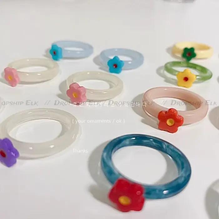 Bague en forme de coeur en email coloré pour femmes et filles anneau doux tendance geometrique goutte d'huile drôle Y2K bijoux d'ete nouveau