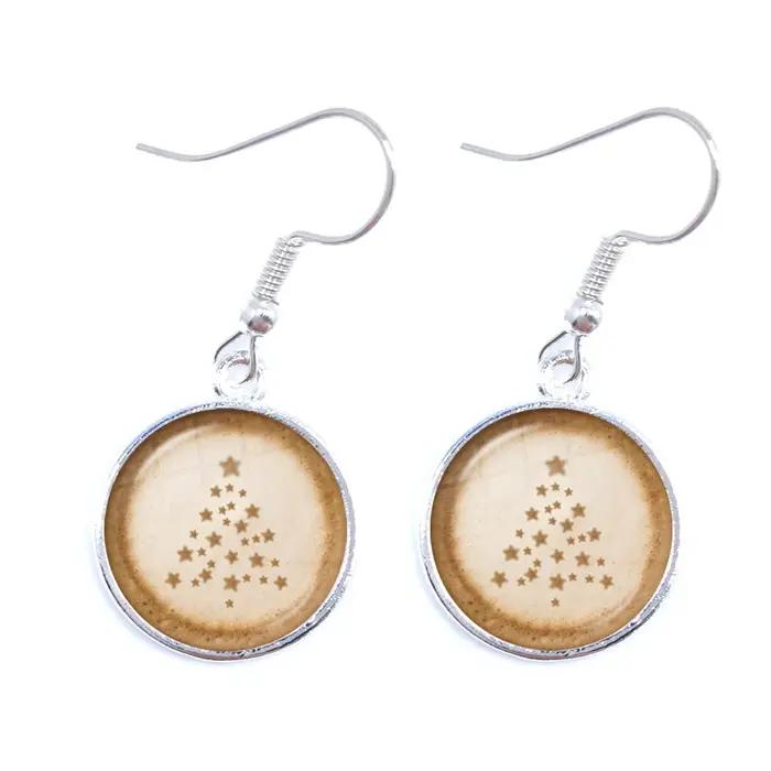 Café Latte sculpture amour coeur Art boucles d'oreilles chocolat impression fleur trèfle à quatre feuilles charme bijoux pour femmes filles cadeau
