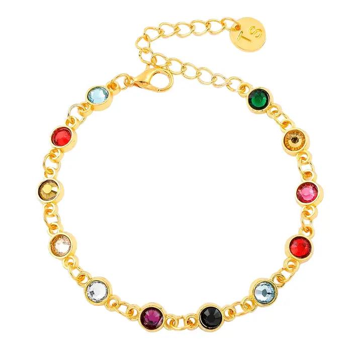 Bracelet de perles de strass colorées pour femmes, chaîne plaquée or, Bracelet commémoratif bord de