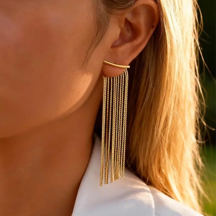 Boucles d'oreilles à pampilles à longues franges pour femmes, clou de déclaration en chaîne pendante
