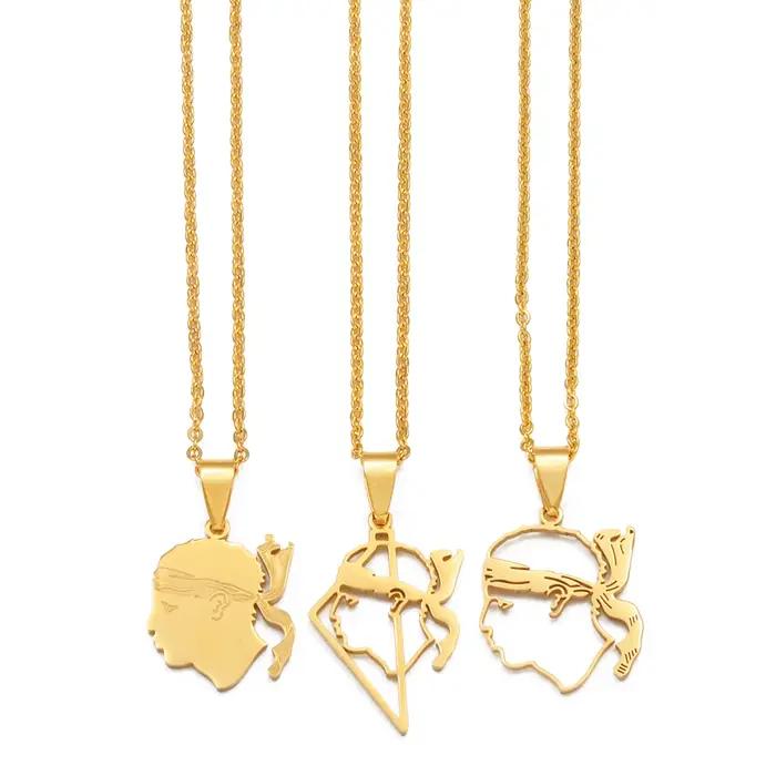 NOUVEAU Collier pendentif drapeau de Corse Bijoux de la Sardaigne pour femmes Acier inoxydable