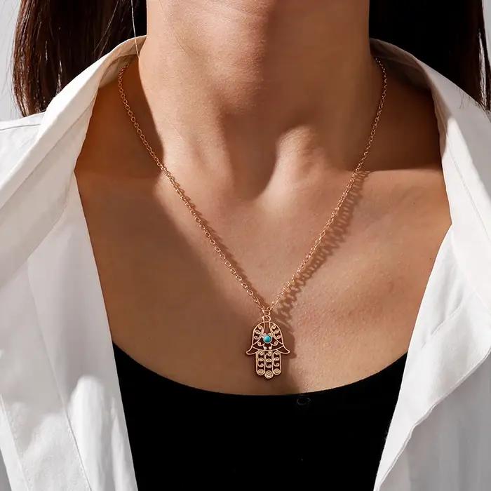 Collier ethnique Aihua avec pendentif main de Fatma pour femmes et hommes