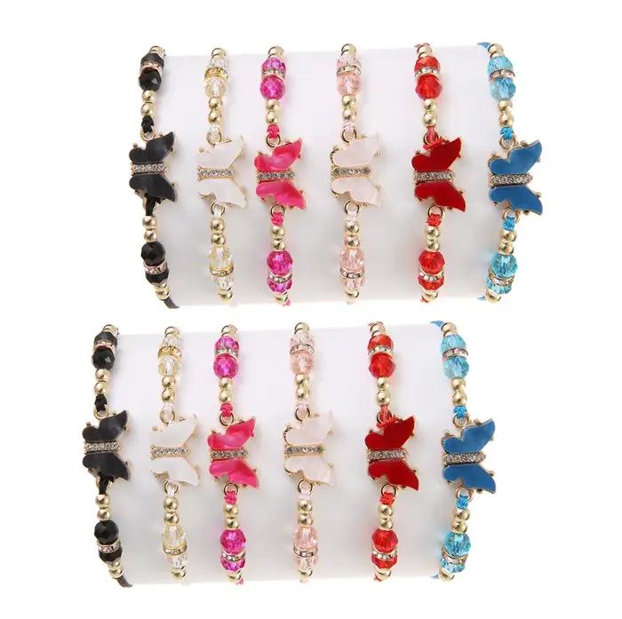 Ensemble de 12 bracelets papillons en cristal colorés, un cadeau tendance pour les filles européennes et américaines. Bracelet réglable