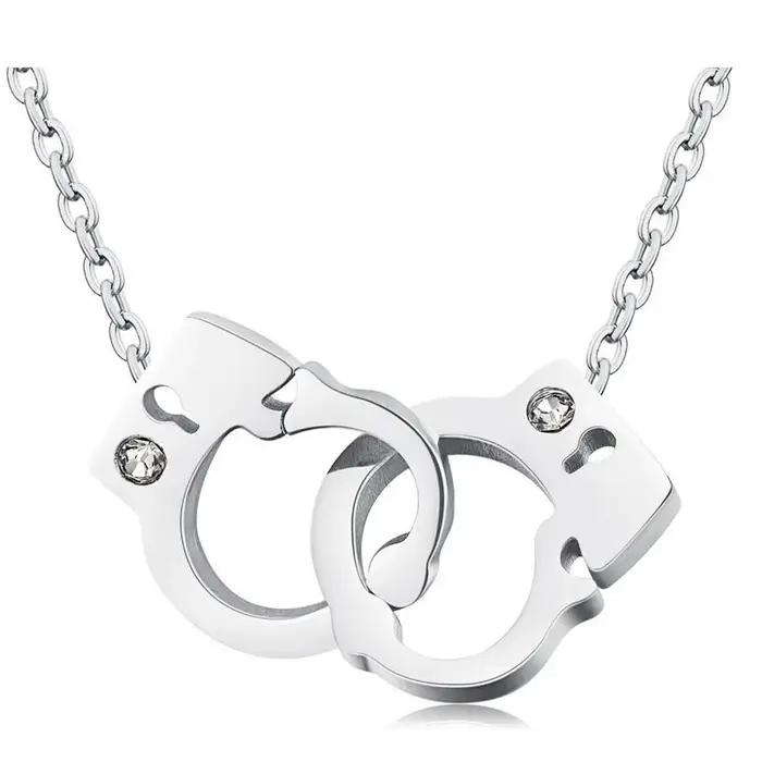 Collier Steampunk en acier inoxydable avec pendentif menotte en cristal blanc pour femmes et filles occasions spéciales mariage Saint Valentin