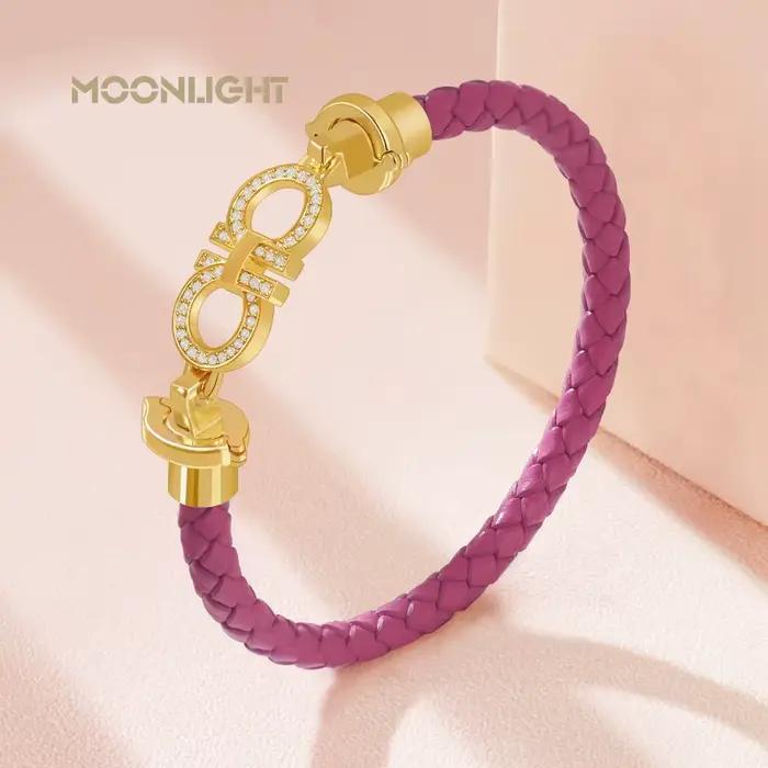 Bracelet rond en cuir véritable tressé pour femme