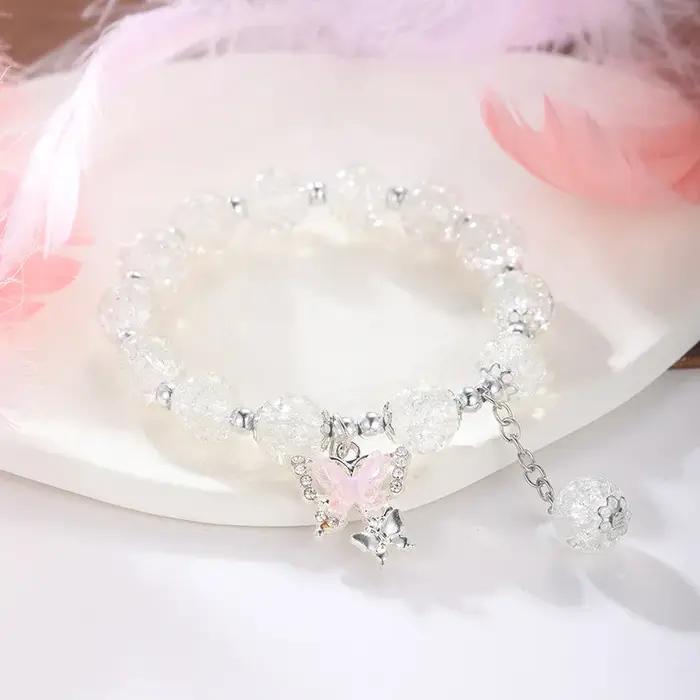 Bracelet bohème en perles papillon pour femmes et filles, couleur rose, Imitation cristal de Jade, b